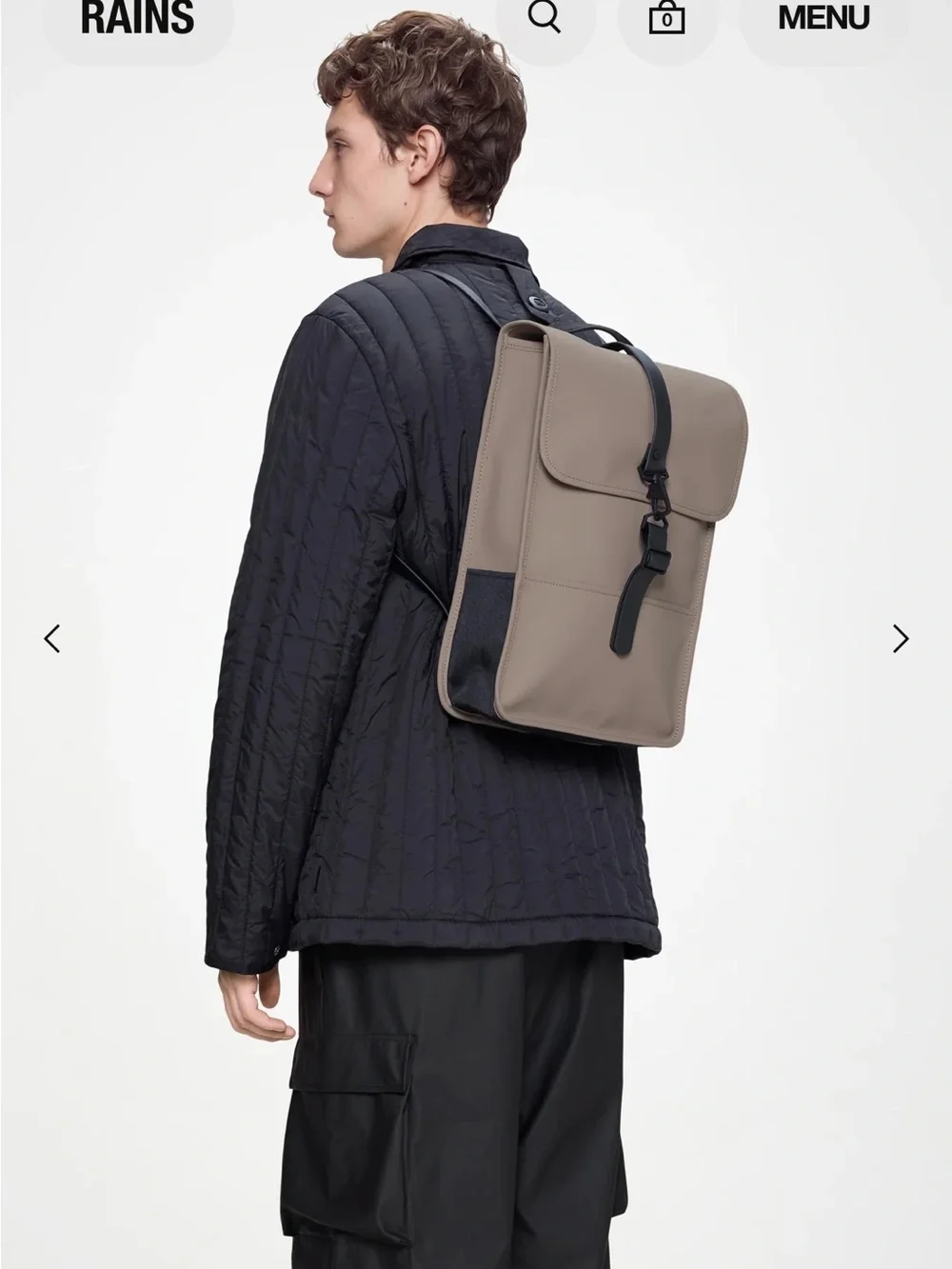 Rains Matte Light Gray Waterproof Men's Backpack with Black Straps